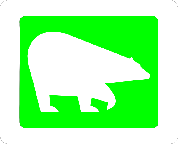 The image shows a green sign with an animal silhouette on it next to another smaller white square that contains what appears to be a stylized bird symbol in black against a red background.