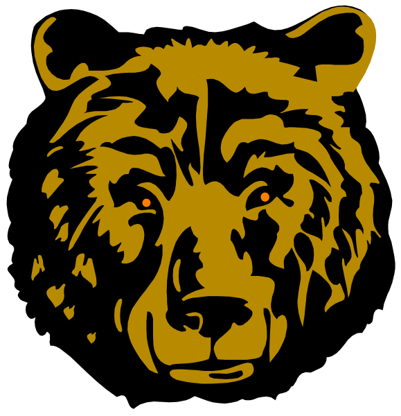 The image shows a black bear's head with glowing eyes against two different backgrounds: on top is white; below it is brown.