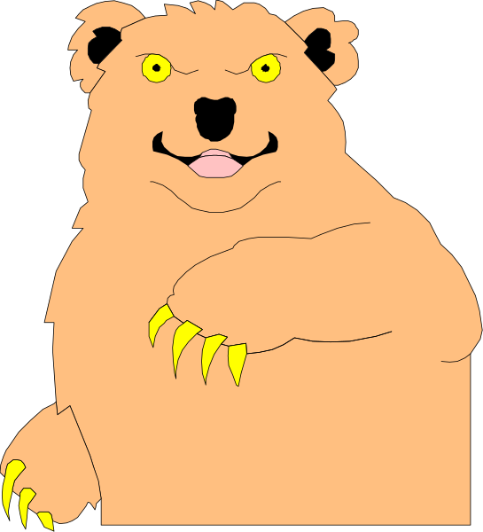 The image shows a cartoon of an anthropomorphic bear with yellow claws standing upright on two legs against a black background.