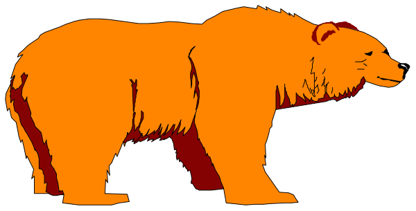 The image shows a cartoon of an orange bear standing next to another smaller brown bear with its mouth open as if roaring at it against a black background.