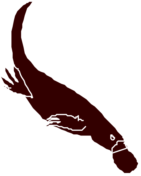 The image shows a stylized alligator with an open mouth against a dark background.