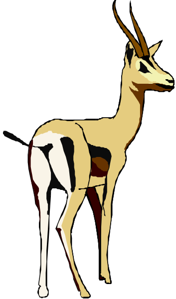 The image shows a cartoon of an antelope standing upright on two legs with its head turned to look at something off-camera.