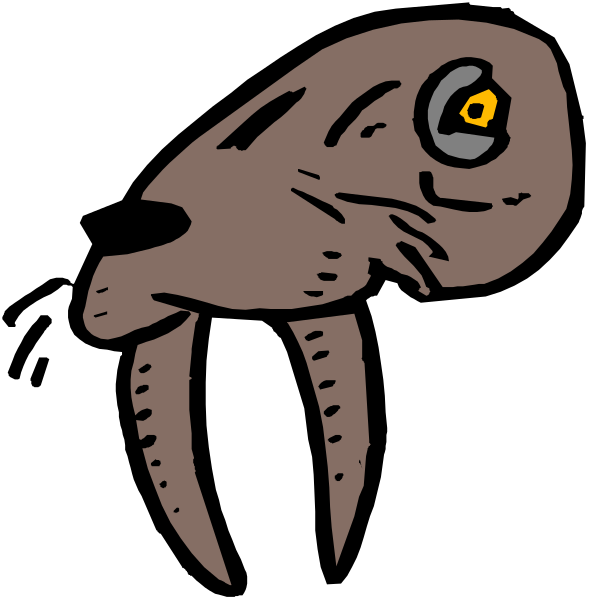 The black and white illustration shows a cartoon fish with large eyes looking upwards to its right side of frame.