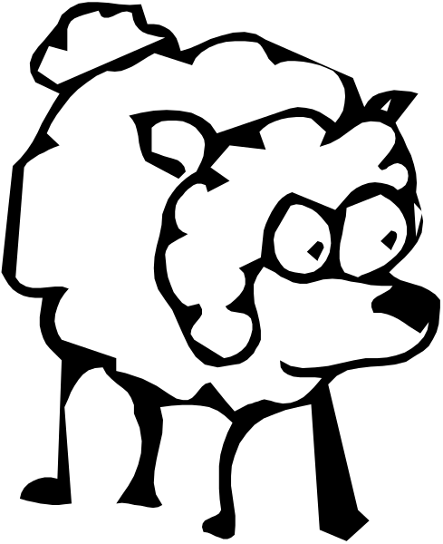 The black and white image shows a cartoon of an animal with two eyes looking upwards towards something out of frame.