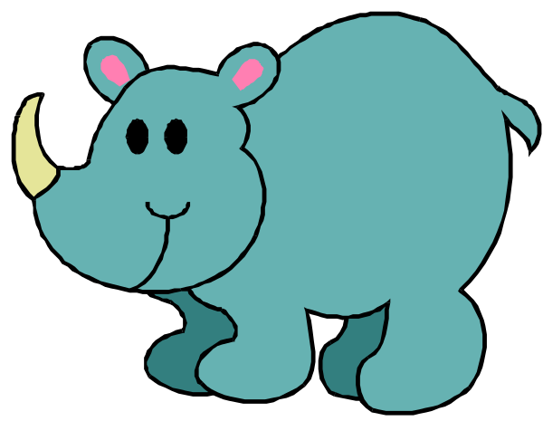 The cartoon shows a blue hippopotamus with large ears standing next to an elephant that is walking away from it in what appears to be its natural habitat.