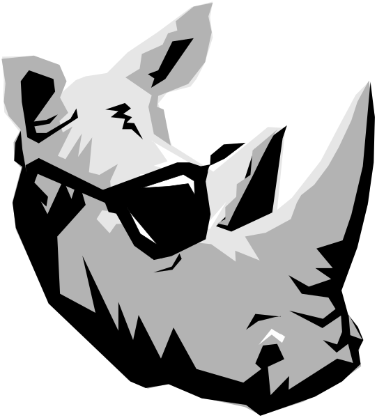 The image shows a stylized depiction of an animal head with sunglasses on top, wearing what appears to be glasses as well, set against a black background that has white stripes running horizontally across it from left to right.