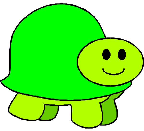 The image shows a cartoon turtle with eyes smiling at something offscreen against a black background.