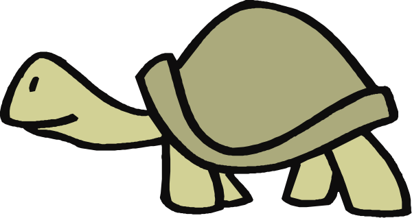 The image shows a cartoon turtle with its shell open walking on what appears to be land next to an unseen object that is described as "a small clip-art."