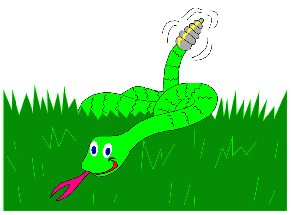 The image shows a cartoon of an anthropomorphic snake character with pink lips lying on its stomach next to green grass in what appears to be a field at nighttime under a cloudy sky.