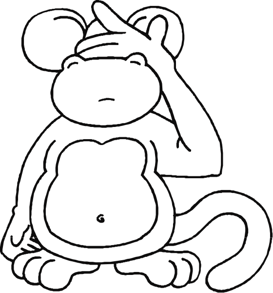 The image shows a cartoon monkey with its hand on its head as if it's scratching an itch or thinking deeply about something.