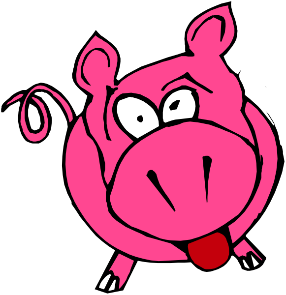 The image shows a pink pig with its tongue sticking out on top of another similar but smaller picture that is flipped upside down to create an optical illusion effect where it appears as if there's only one large pig, which has been cleverly designed by combining two images in this manner.
