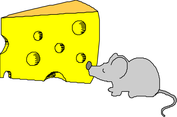 The cartoon depicts a slice of cheese with holes on it next to an elephant peeking out from behind it in front of what appears to be a cheesy pizza pie.