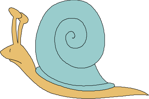 The cartoon depicts a snail with its shell open on top of what appears to be an eggplant-shaped object in motion against a black background.