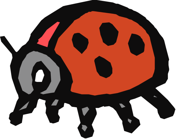 The image shows a cartoon of an animated ladybug with antennae on its head standing upright against a plain background.