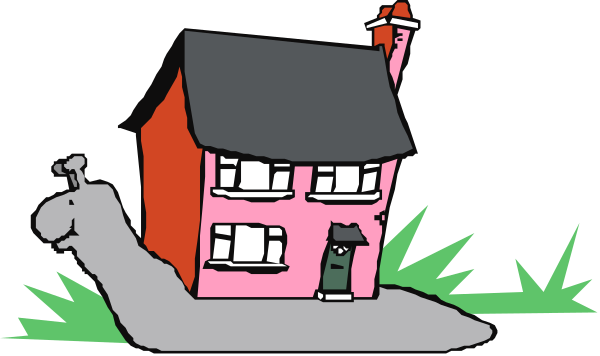 The image shows a cartoon of an old pink house with black roofing on top of it next to some grass under what appears to be nighttime conditions in front of which is a small road leading up to another building, possibly indicating that this might represent two houses or buildings connected by the driveway.