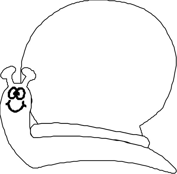 The black and white cartoon shows two snails with smiling faces; their shells have eyes drawn on them to give a playful appearance as if looking at something in front of them.