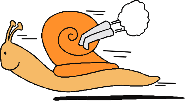 The cartoon shows a snail with smoke coming out of its shell next to an illustration of a cat that appears surprised by this unusual sight.