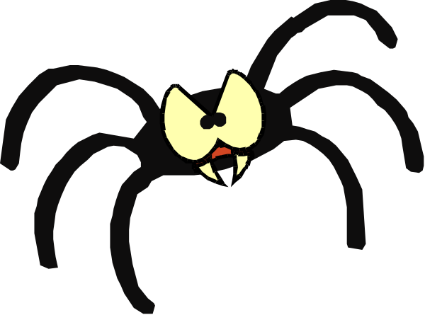 The image shows a cartoon spider with eight legs against a black background.