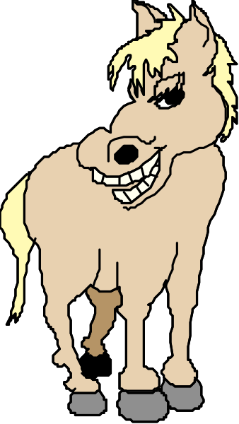 The image shows a cartoon horse with an exaggerated facial expression standing next to what appears to be a wall on which there is text that reads "Horse".