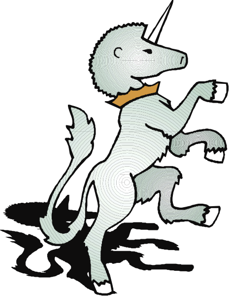 The image shows a unicorn with wings standing on its hind legs against a black background.