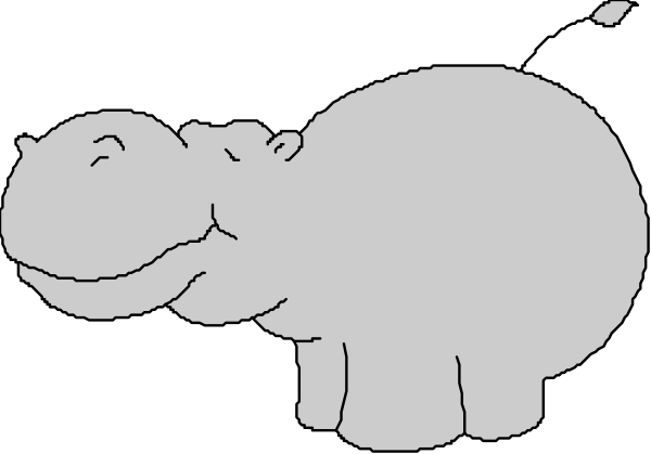 The black and white cartoon shows a hippopotamus with its mouth open as if smiling next to an elephant that is also depicted in profile view facing leftward.