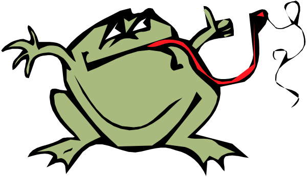 The image shows a cartoon frog with an open mouth sitting on top of what appears to be a red heart-shaped object in front of it; there is no background detail visible due to its small size, but the overall impression suggests that this might represent love or affection given by the frog.