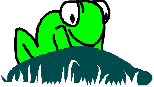 The image shows a cartoon of an alien with green skin sitting on top of what appears to be grass at nighttime under a dark sky.