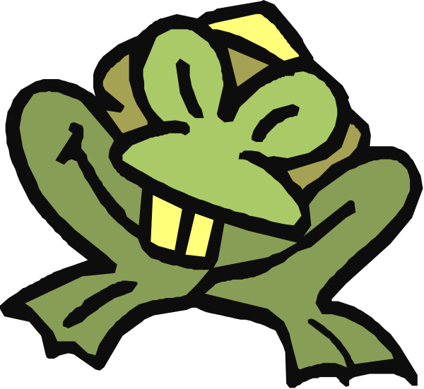 The image shows a cartoon frog with an exaggerated smile sitting on top of what appears to be grass.