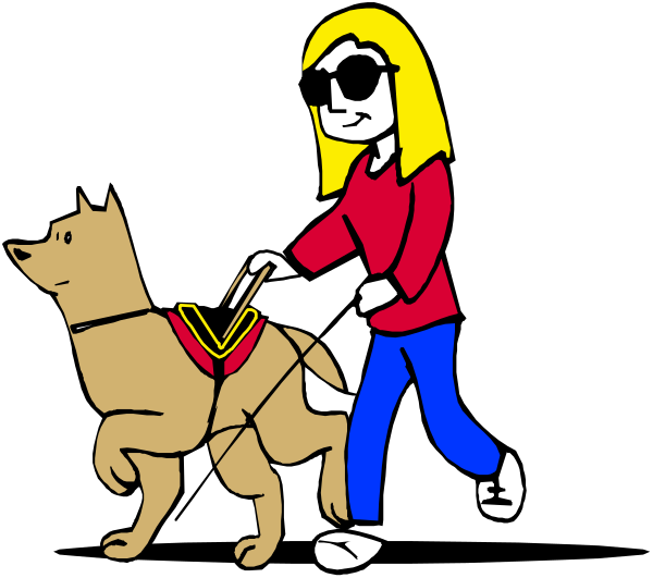 The black and white cartoon shows a woman walking her dog on a leash while holding onto its collar with both hands; she is wearing sunglasses over one eye and has blonde hair tied back in a ponytail, suggesting it's sunny outside or that she prefers to keep the wind out of her face. The background appears dark but suggests an urban setting due to what looks like streetlights on either side at some distance from them; there is no text present within this image.