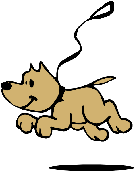 The image shows a cartoon dog with its tongue out running on an unseen surface against a black background.