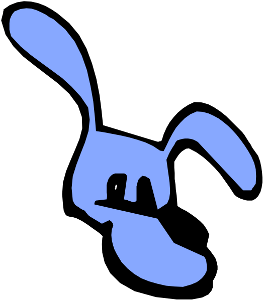 The image shows a simple line drawing of an animated rabbit character with large ears against a black background.
