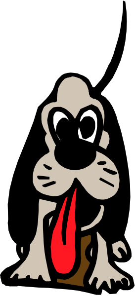 The image features a cartoon dog with its tongue hanging out of an open mouth inside what appears to be a black-and-white photo frame.
