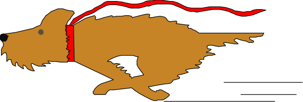 The image shows a cartoon dog with an exaggeratedly long tongue running across it from left to right against a plain background.