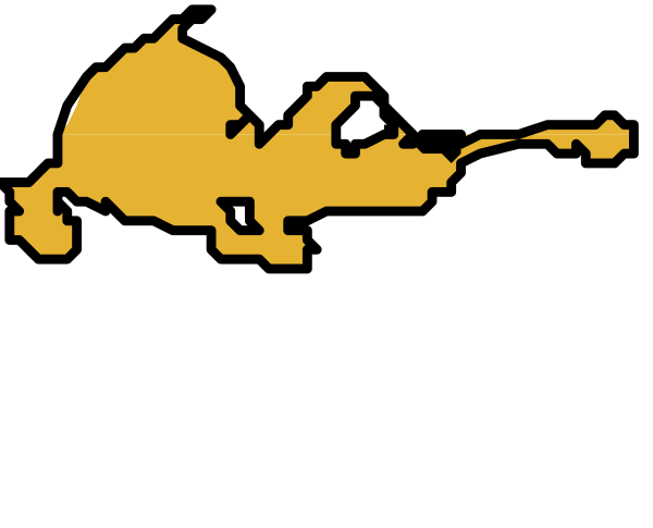 The image shows a black background with an animated yellow character that appears to be flying over what looks like a map of Hawaii in white outline form.