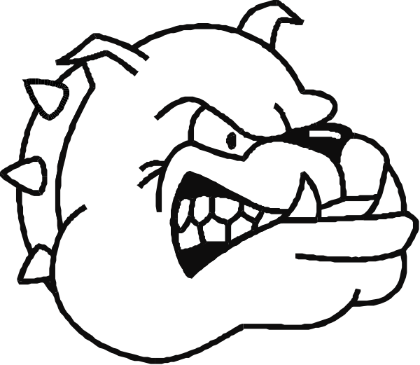 The black and white logo of a dog with an angry expression wearing spiked armor on its head.