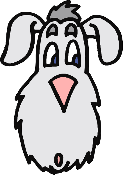 The image shows a cartoon of an anthropomorphic dog with human facial features standing upright on two legs against a black background.