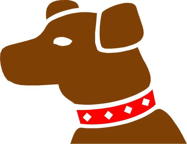 The image shows a cartoon dog with red collar standing against black background.