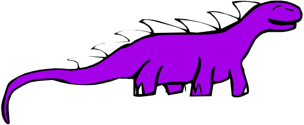 The image shows a purple dinosaur with white teeth on its mouth against a black background.