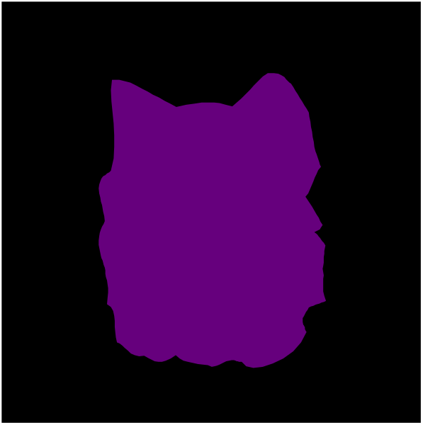 The image shows a purple cat silhouette against a black background with no other discernible elements present.