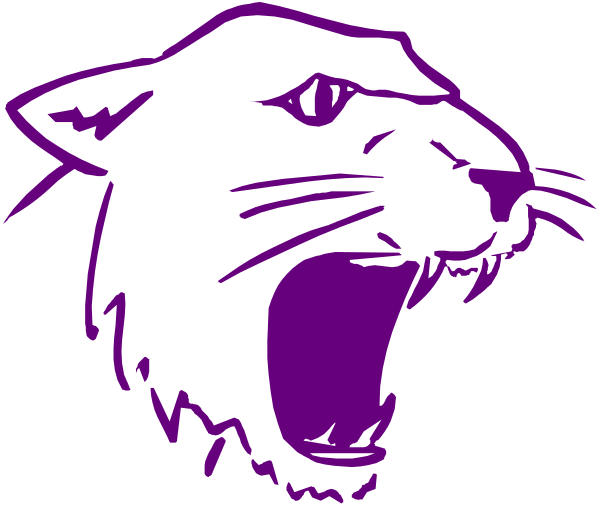 The image shows a purple panther's head with its mouth open against a black background.