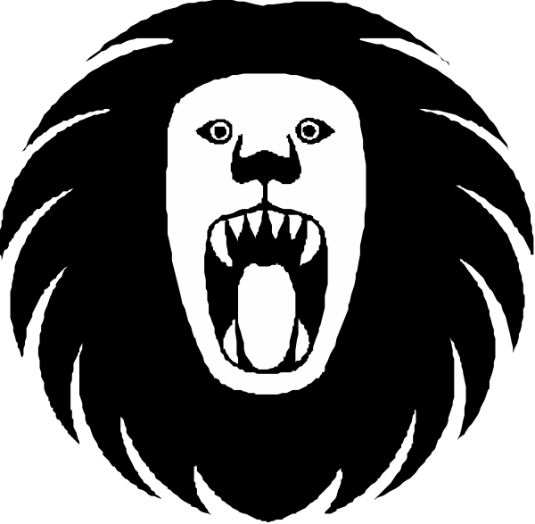 The black and white illustration shows a mask with an open mouth revealing teeth on top of what appears to be a face without any facial features other than eyes that resemble slits for pupils.