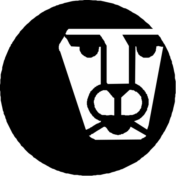 The black and white logo of a beer brand with an animal mascot wearing glasses on its head.