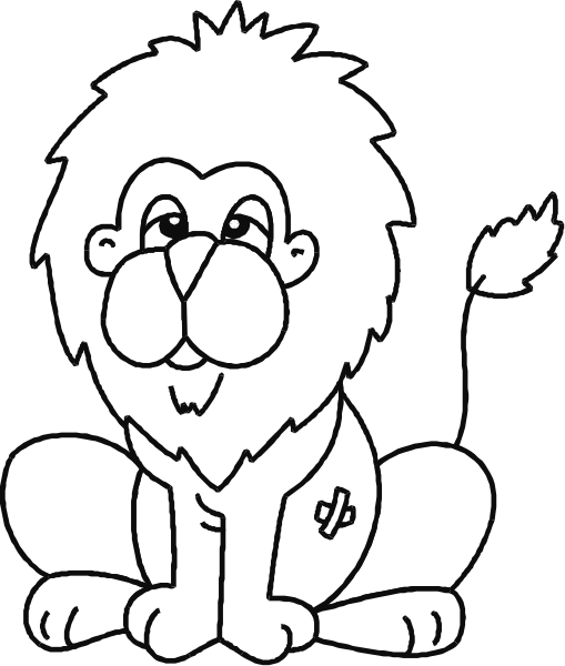 The image shows a cartoon lion sitting on its hind legs with front paws resting together as if it's meditating in an indoor environment.