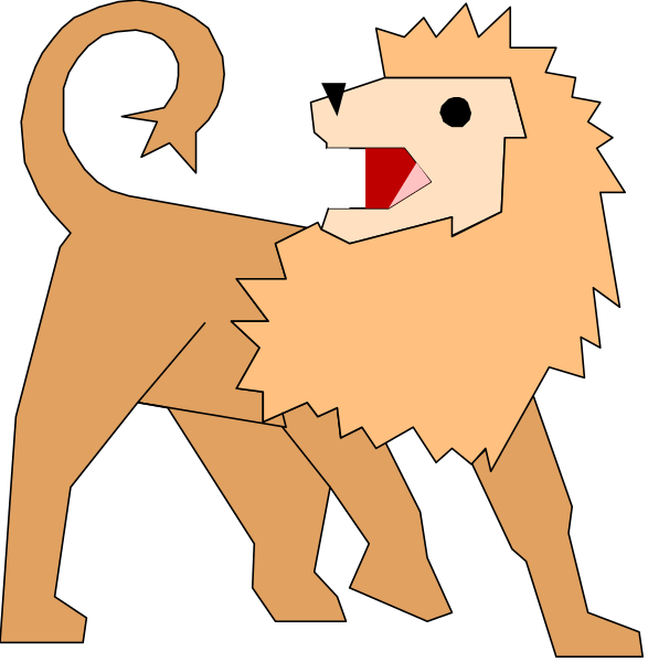 The image shows two pictures of a cartoon lion with an exaggerated expression on its face; it appears to be roaring in one picture while standing still in another against a black background.