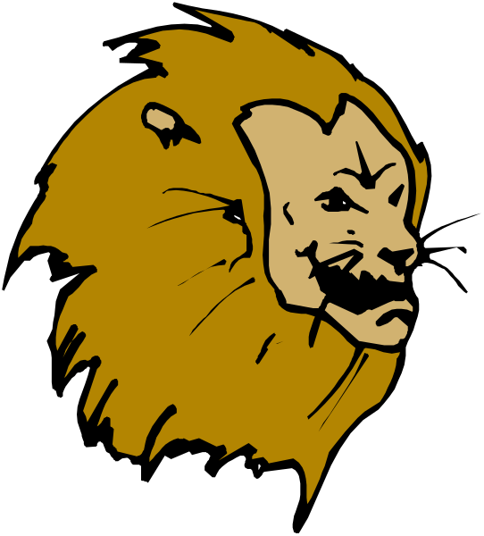 The image shows a stylized graphic of an animal head with prominent features such as furry ears, whiskers, and teeth that resemble those of a lion. It is colored in shades of yellow and brown against a black background.
