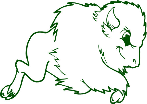 The image shows a black and white illustration of an animal that resembles a bear with horns running on all fours in what appears to be snowy terrain.