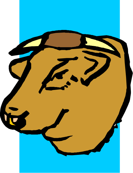The image shows a cartoon of an animal that resembles a cow with horns wearing what appears to be a hat on its head inside a blue frame against a white background.
