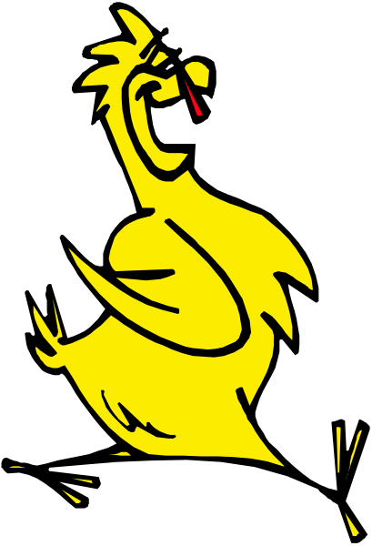 The image shows a cartoon chicken with its wings spread wide against an unseen background.