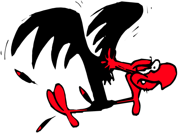 The image shows a black background with two red shapes that resemble eyes on either side of what appears to be an object in between them; there is no text present within this small clip-art image.