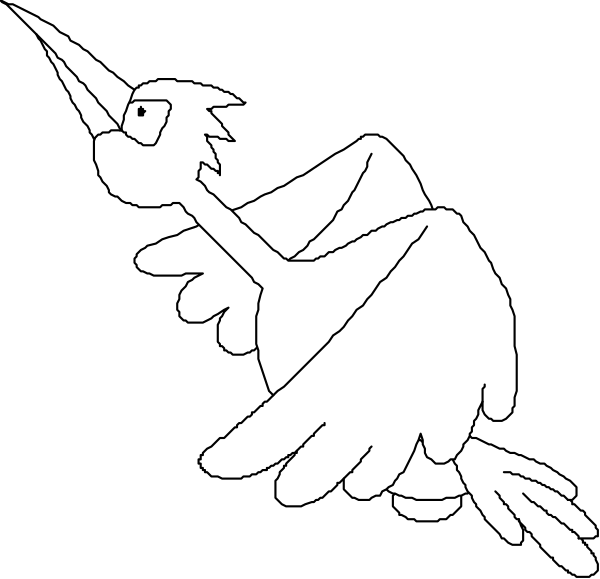 The black and white cartoon features a bird with wings spread wide flying against an unseen background.